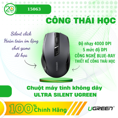 Chuột không dây Ultra Silent 2.4Ghz, chuột công thái học 5 cấp độ 4000DPI Ugreen 15063 cao cấp