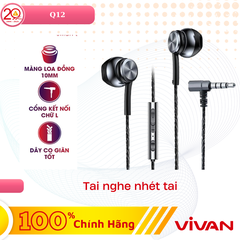 Tai Nghe Có Dây Nhét Tai VIVAN Q12 3.5mm Âm Thanh HD Bọc Dù Siêu Bền Tích Hợp Micro Đàm Thoại - HÀNG CHÍNH HÃNG