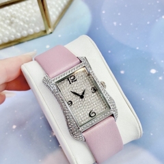 Davena Tựa Hermes |Nữ Giới |Full Đá Trắng Silver |Dây Da Tím |Máy Pin (Máy Quartz) |Size 28x40mm