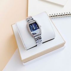Davena Mặt Chữ Nhật |Nữ Giới |Full Đá Nhũ Xanh |Dây Kim Loại Silver |Máy Pin (Quartz) |Size 25x36mm