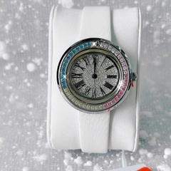 Davena Silver |Nữ Giới |Đính Đá Nhiều Màu |Dây Da Trắng |Máy Pin (Quartz) |Size 30mm