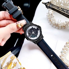 Davena Ngôi Sao Xoay |Nữ Giới |Full Đá Đen |Dây Silicone |Máy Pin (Quartz) |Size 38mm