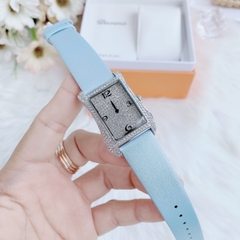 Davena Tựa Hermes |Nữ Giới |Full Đá Trắng Silver |Dây Da Xanh |Máy Pin (Máy Quartz) |Size 28x40mm