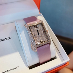 Davena Tựa Hermes |Nữ Giới |Full Đá Rose Gold |Dây Da Tím |Máy Pin (Máy Quartz) |Size 28x40mm