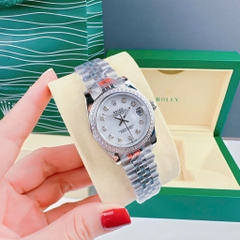 Rolex Đính Đá |Nữ Giới |Mặt Trắng |Dây Kim Loại Silver |Máy Pin (Máy Quartz) |Size 31mm