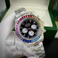 Rolex Daytona Rainbow |Nam Giới |Đính Đá |Dây Kim Loại Trắng Silver |Máy Cơ (Automatic) |Size 40mm