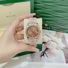 Rolex Đính Đá |Nữ Giới |Mặt Nâu |Dây Kim Loại Demi Rose |Máy Cơ (Automatic) |Size 36mm