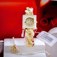 Michael Kors Chain Lock |Nữ Giới |Mặt Vuông |Dây Mắt Xích Mix Acetate Trắng |Máy Pin (Quartz) |Size 25mm