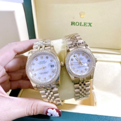 Rolex Đính Đá |Cặp Đôi |Mặt Trắng |Dây Kim Loại Vàng Gold |Máy Pin (Máy Quartz) |Size 36x31mm