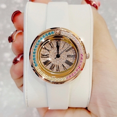 Davena Rose Gold |Nữ Giới |Đính Đá Nhiều Màu |Dây Da Trắng |Máy Pin (Quartz) |Size 30mm