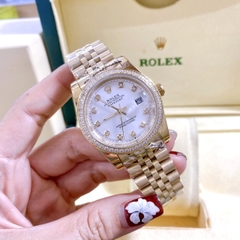 Rolex Đính Đá |Cặp Đôi |Mặt Trắng |Dây Kim Loại Vàng Gold |Máy Pin (Máy Quartz) |Size 36x31mm