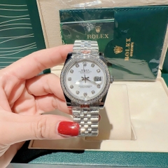 Rolex Đính Đá |Cặp Đôi |Mặt Trắng |Dây Kim Loại Trắng Silver |Máy Pin (Máy Quartz) |Size 36x31mm