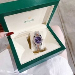 Rolex Đính Đá |Nữ Giới |Mặt Xanh Dương |Dây Kim Loại Demi Rose Gold |Máy Pin (Máy Quartz) |Size 31mm