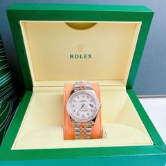 Rolex Đính Đá |Cặp Đôi |Mặt Trắng |Dây Kim Loại Demi Rose Gold |Máy Cơ (Automatic) |Size 41x31mm