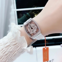 Davena Trăng Sao Xoay |Nữ Giới |Mặt Chữ Nhật |Dây Da Trắng |Máy Pin (Quartz) |Size 32x44mm
