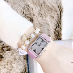 Davena Tựa Hermes |Nữ Giới |Full Đá Trắng Silver |Dây Da Tím |Máy Pin (Máy Quartz) |Size 28x40mm