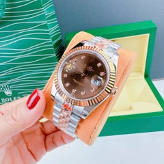 Rolex Niềng Khía |Cặp Đôi |Mặt Nâu |Dây Kim Loại Demi Rose Gold |Máy Cơ (Automatic) |Size 41x31mm