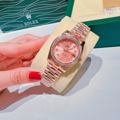 Rolex Đính Đá |Nữ Giới |Mặt Hồng |Dây Kim Loại Rose Gold |Máy Pin (Máy Quartz) |Size 31mm