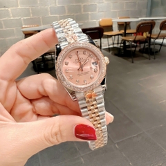 Rolex Đính Đá |Nữ Giới |Mặt Hồng |Dây Kim Loại Demi Rose Gold |Máy Pin (Máy Quartz) |Size 31mm