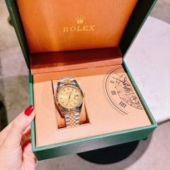 Rolex Niềng Khía |Cặp Đôi |Mặt Vàng |Dây Kim Loại Demi Gold |Máy Pin (Máy Quartz) |Size 41x31mm