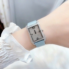 Davena Tựa Hermes |Nữ Giới |Full Đá Trắng Silver |Dây Da Xanh |Máy Pin (Máy Quartz) |Size 28x40mm