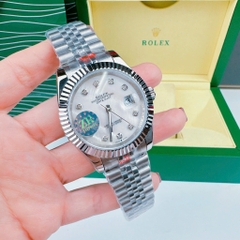 Rolex Niềng Khía |Cặp Đôi |Mặt Trắng |Dây Kim Loại Silver |Máy Pin (Máy Quartz) |Size 41x31mm