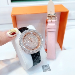 Davena Mặt Xoay |Nữ Giới |Full Đá Rose Gold |Dây Da Đen |Máy Pin (Quartz) |Size 39mm