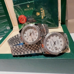 Rolex Đính Đá |Cặp Đôi |Mặt Trắng |Dây Kim Loại Trắng Silver |Máy Pin (Máy Quartz) |Size 36x31mm