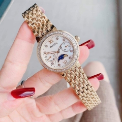 Bulova Moonphase |Nữ Giới |Mặt Trắng |Dây Kim Loại Vàng Gold |Máy Pin (Quartz) |Size 32mm