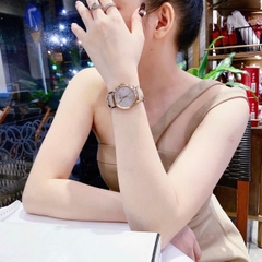 Burberry The City |Cặp Đôi |Đính Đá |Rose Gold |Dây Da Nude |Size 34x28mm