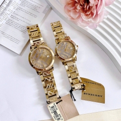 Burberry The City |Cặp Đôi |Mặt Tròn |Dây Kim Loại Vàng Gold |Size 38x34mm