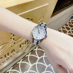 Burberry The Classic |Cặp Đôi |Silver |Dây Vải Sọc Bọc Da Nude |Size 40x32mm