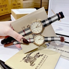 Burberry The Classic |Cặp Đôi |Vàng Gold |Dây Vải Sọc Bọc Da |Size 40x32mm