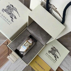 Burberry The Pioneer |Cặp Đôi |Mặt Chữ Nhật |Dây Vải Sọc Bọc Da |Size 38x30mm
