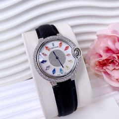 Cartier Ballon Bleu |Nữ Giới |Đính Pha Lê Nhiều Màu |Dây Da Đen |Máy Pin (Quartz) |Size 35mm