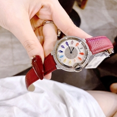 Cartier Ballon Bleu |Nữ Giới |Đính Pha Lê Nhiều Màu |Dây Da Đỏ |Máy Pin (Quartz) |Size 35mm