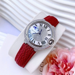 Cartier Ballon Bleu |Nữ Giới |Đính Đá |Dây Da Đỏ |Máy Pin (Quartz) |Size 35mm