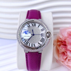 Cartier Ballon Bleu |Nữ Giới |Đính Đá |Dây Da Tím |Máy Pin (Quartz) |Size 35mm