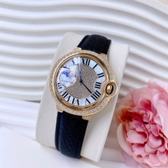 Cartier Ballon Bleu |Nữ Giới |Đính Đá |Vàng Gold |Dây Da Đen |Máy Pin (Quartz) |Size 35mm