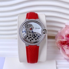Cartier Ballon Bleu Panther |Nữ Giới |Đính Đá |Dây Da Đỏ |Máy Pin (Quartz) |Size 36mm