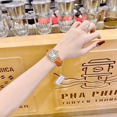 Cartier Santos |Nữ Giới |Mặt Vuông |Đính Đá |Rose Gold |Dây Da Cam |Máy Pin (Quartz) |Size 24x33mm