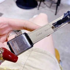 Cartier Tank Solo |Nữ Giới |Mặt Chữ Nhật |Đính Đá |Dây Da Đen |Máy Pin (Quartz) |Size 31x24mm