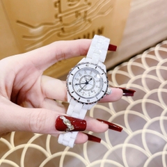 Chanel Hoa J12 |Nữ Giới |Đính Đá |Dây Đá Ceramica Trắng |Máy Pin (Quartz) |Size 34mm