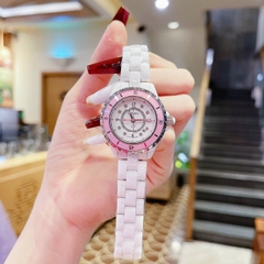 Chanel Hoa J12 |Nữ Giới |Niềng Hồng |Dây Đá Ceramica Trắng |Máy Pin (Quartz) |Size 34mm
