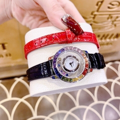 Chopard Happy Diamonds |Nữ Giới |Đính Đá Nhiều Màu |Dây Da Đen |Máy Pin (Quartz) |Size 32mm
