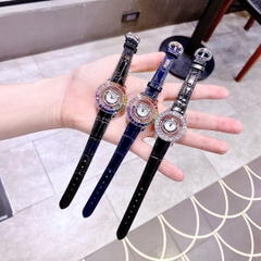 Chopard Happy Diamonds |Nữ Giới |Đính Đá Nhiều Màu |Dây Da Đen |Máy Pin (Quartz) |Size 32mm
