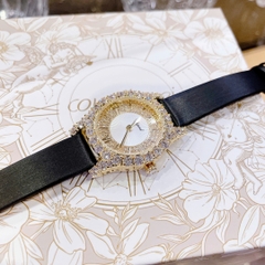 Chopard Heure |Nữ Giới |Đính Đá Vàng Gold |Dây Da Lụa Đen |Máy Pin (Quartz) |Size 32mm