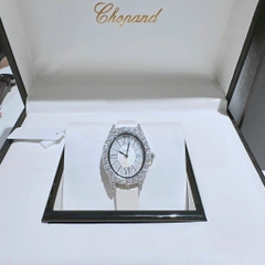 Chopard Mặt Elip |Nữ Giới |Full Đá Swarovski |Dây Da Trắng |Máy Pin (Quartz) |Size 32mm