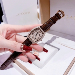 Chopard Tựa Franck Muller |Nữ Giới |Full Đá Rose Gold |Dây Da Nâu |Máy Pin (Quartz) |Size 34mm