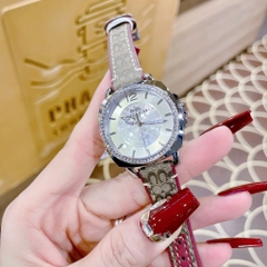 Coach Boyfriend |Nữ Giới |Silver |Đính Đá |Dây Vải Bọc Da Đỏ |Máy Pin (Quartz) |Size 34mm